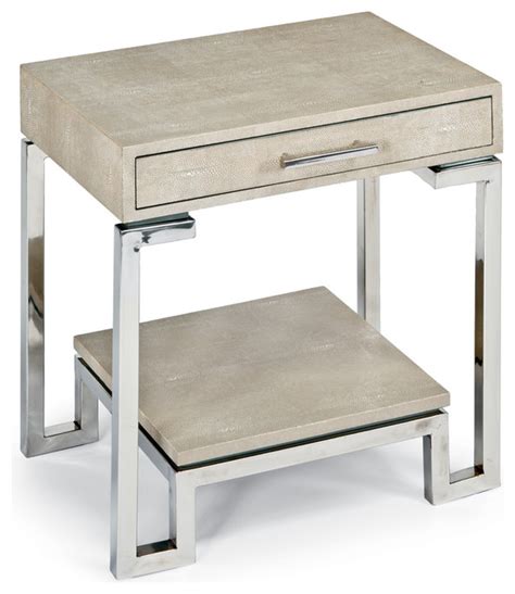 Millicent Coastal Beach Ivory Grey Faux Shagreen Silver Table