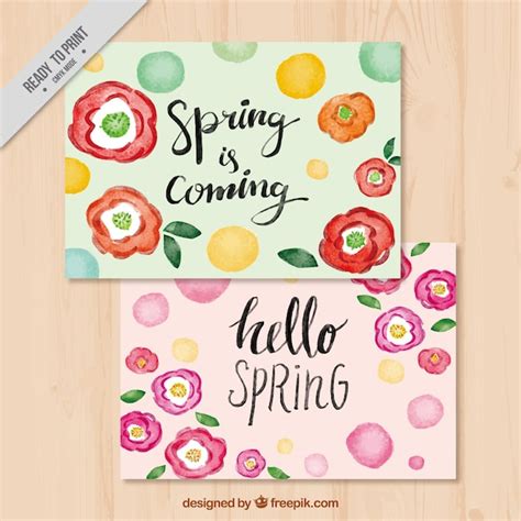 Free Vector | Spring cards with watercolor flowers