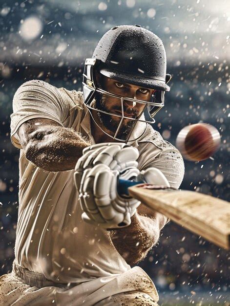 Closeup Shot Of A Cricket Player Swinging At The Ball In A Frontfacing