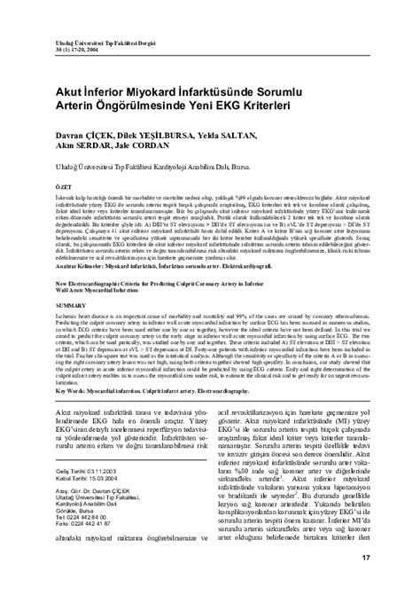 Pdf Akut İnferior Miyokard İnfarktüsünde Sorumlu Arterin Öngörülmesinde Yeni Ekg Kriterleri