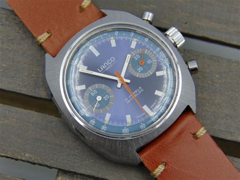 S Vintage Watch Mens Lanco Chronograph Valjoux Mint Rare Blue