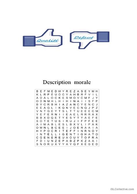 Qualités et défauts Français FLE fiches pedagogiques pdf doc