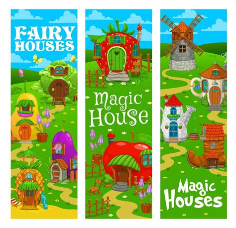 Fairytale Magic Houses And Dwellings Banners Vector Art At