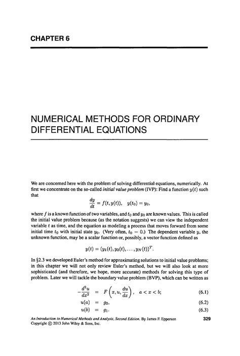 Part Six Introduction To Numerical Analysis Chapter 6 Numerical Methods For Ordinary