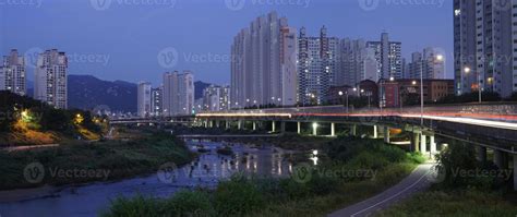 The Night View Of Anyang River Is Beautiful Stock Photo At