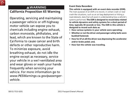 Honda Passport Owners Manual