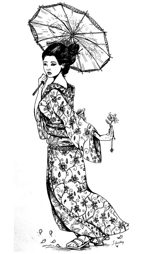 Japan Coloring Pages For Adults Geisha Tattoo Design Japanese