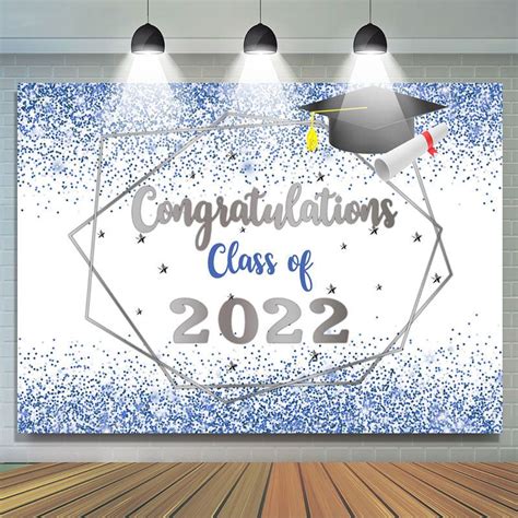 Glitter Blue And Silver Congratulations Class Backdrop Graduation Backdrop Backdrops