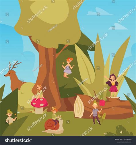 Cartoon Fairies Forest Among Trees Deer เวกเตอร์สต็อก ปลอดค่าลิขสิทธิ์ 2103548963 Shutterstock