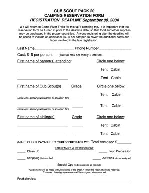 Camping Registration Form Fill Online Printable Fillable Blank