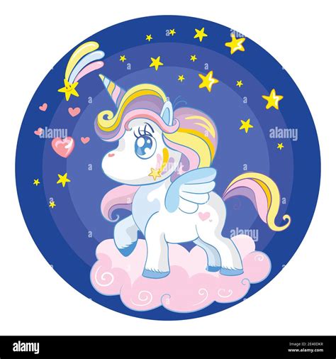 Un Adorable Personnage De Licorne Sur Le Nuage La Nuit Illustration