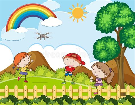 Kids Playing Sunny Day Stock Illustrations – 416 Kids Playing Sunny Day ...