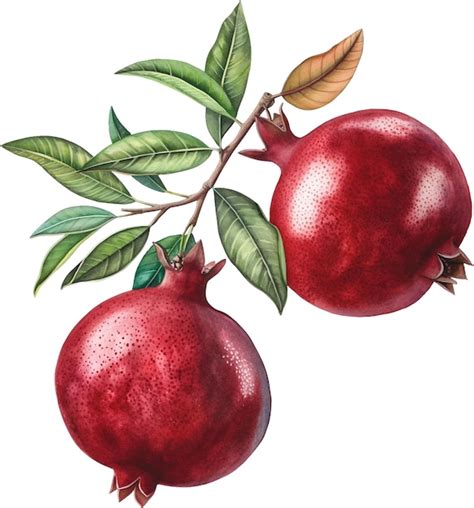 Premium PSD A Drawing Of A Pomegranate With Green Leaves