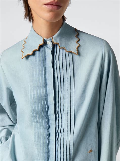 Pleated Denim Shirt Couture Collection Blue Jacob Coh N