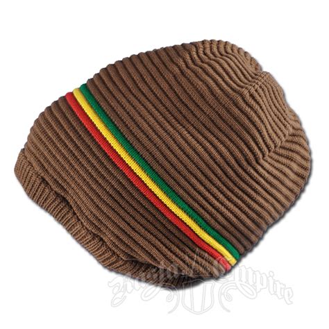 Oversized Beanie Cap Brown Rasta Stripe Rastaempire