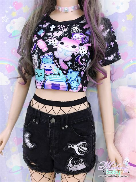 Magic Cats Crop Top Pastel Goth Creepy Cute Spooky Etsy Australia