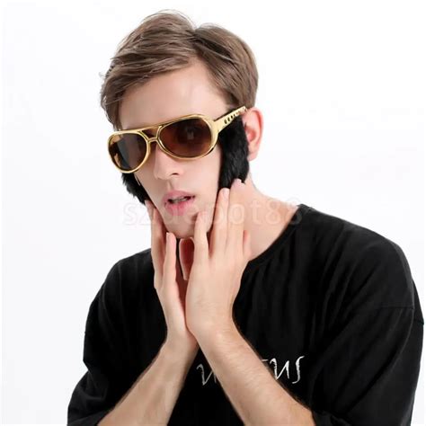 Elvis Presley Costume Gold Sunglasses with Sideburns – Loot Lane