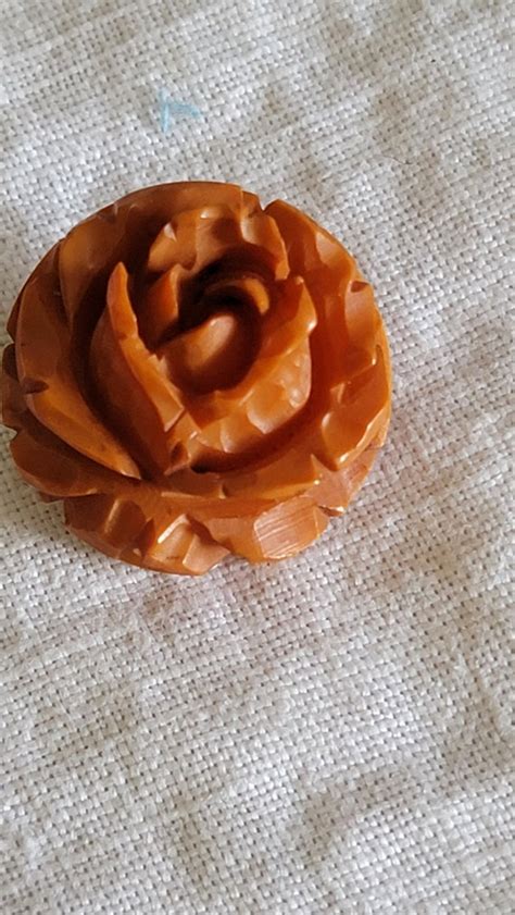 Vintage Bakelite Carved Rose Pin Gem