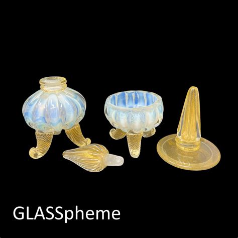 C S Barovier Toso Murano Opalino Glass Perfume Bottle Powder Set