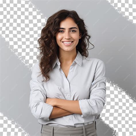 Mujer Sonriente Feliz Con Camisa Con Brazos Cruzados Que Representan