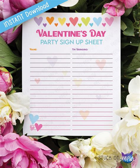 Printable Valentines Day Party Sign Up Sheet Class Valentines Day