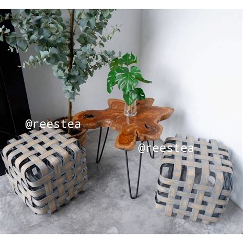 Jual Stool Bambu Rangka Besi Stool Bambu Stool Anyam Shopee Indonesia