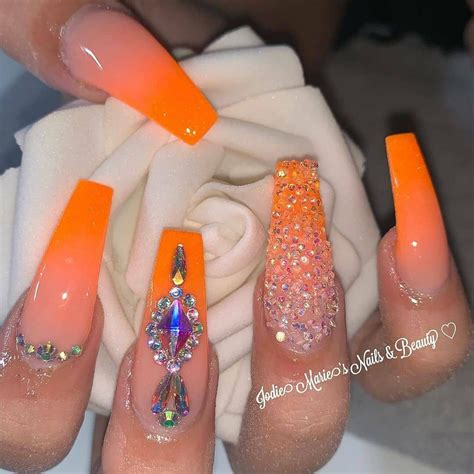 30 Wonderful Nail Art Designs In 2019 Orange Acrylic Nails Bling