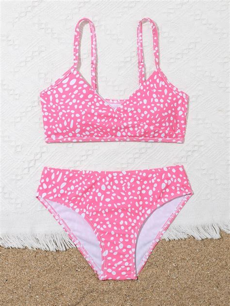 Shein Conjunto De Mai Bikini Estampado De Dalmata Para Meninas Pr