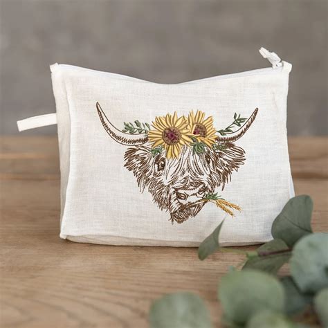 Sunflower Scottish Highland Cow Machine Embroidery Design Etsy