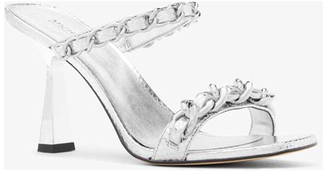 Michael Kors Clara Embellished Metallic Snake Embossed Leather Sandal