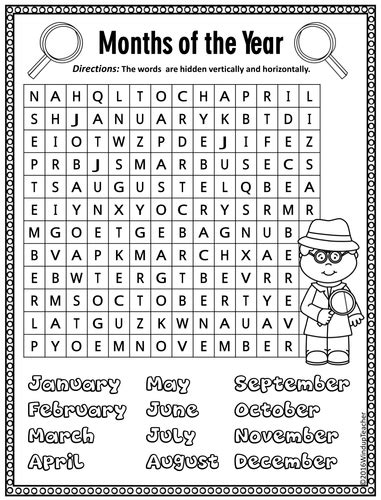 Months Of The Year Word Searches 2 Levels Teaching Resources