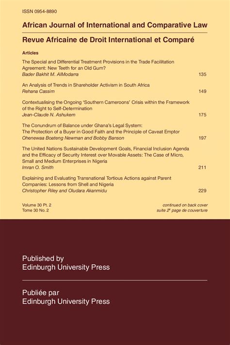 African Journal Of International And Comparative Law Volume 30 Issue