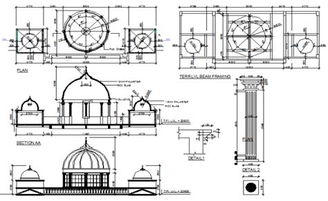 Dome Construction Details With Section And Elevation Of Mosque Design