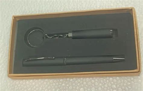 Black And Brown Box Mango Wood And MS Corporate Pen Keychain Gift Set