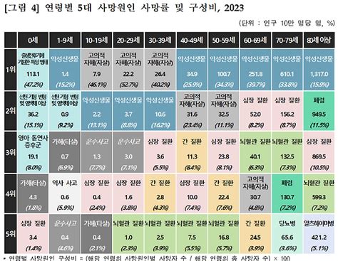 지난해 한국 사망원인 1위 10~30세대는 극단선택40대 이후는 암