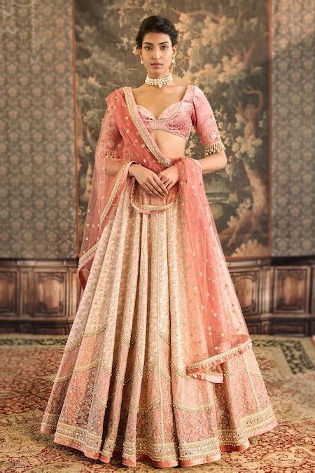 Buy Pink Tulle Embroidery Zari Thread Sweetheart Neck Sequin Lehenga