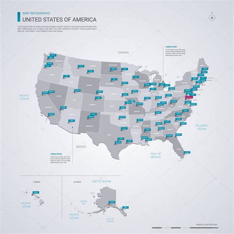 Estados Unidos de América (EE.UU.) mapa vectorial con eleme infográfico ...