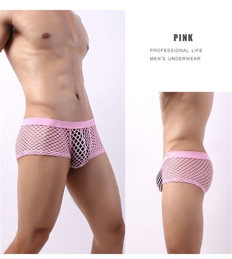 Fankazi Men S Sexy Underwear Lingerie Mesh Transparent Perforated Holes Boxer Briefs Underpants