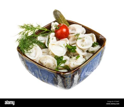 Bowl With Traditional Russian Dish Pelmeni Dumplings Stock Photo Alamy