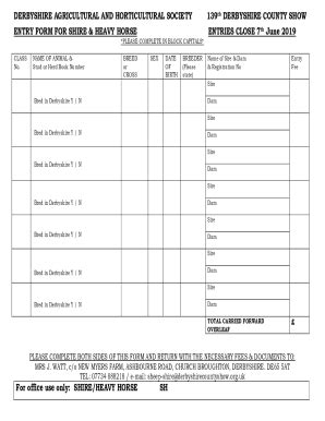 Fillable Online Derbyshirecountyshow Org Derbyshire Agricultural And