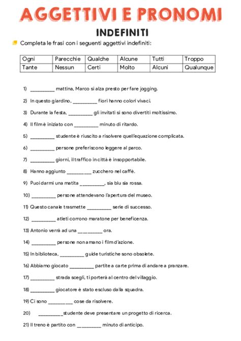 Aggettivi E Pronomi Indefiniti Schede Didattiche