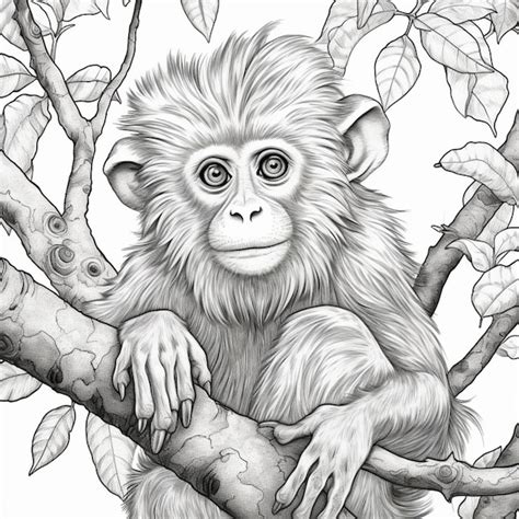 Premium Photo | A drawing of a monkey sitting on a tree branch ...