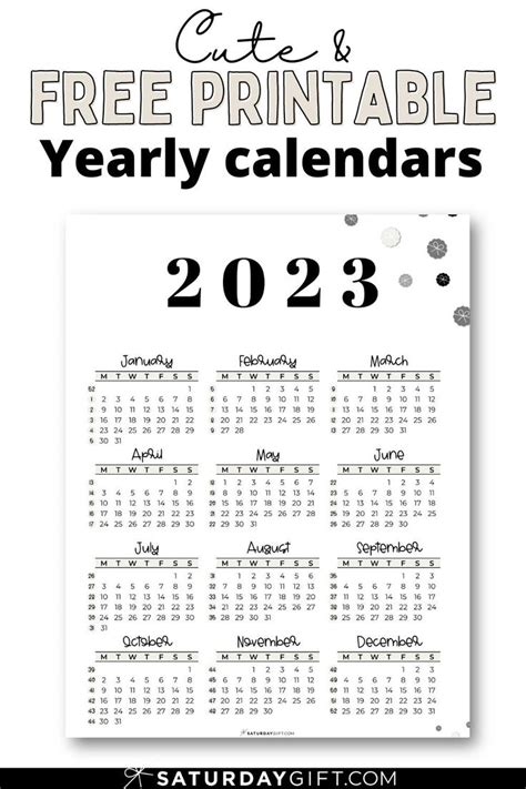 2023 Calendar Printable Cute And Free 2023 Yearly Calendar Templates