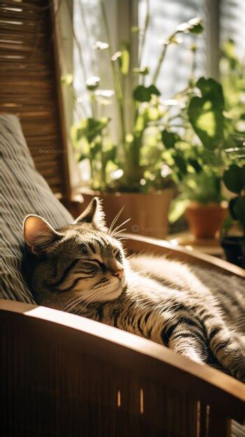 Un Gato Durmiendo En Una Silla Foto Premium