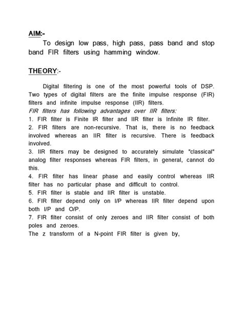 Hamming Window Method For Filter Design (FIR) | PDF | Algorithms ...