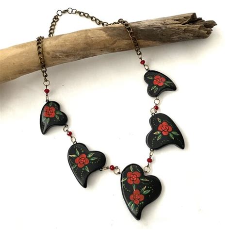 Collar Coraz N Negro Con Rosas Albor Arte Mx