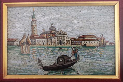 Venice Island Of San Giorgio Maggiore With Gondola Micro Mosaic Framed