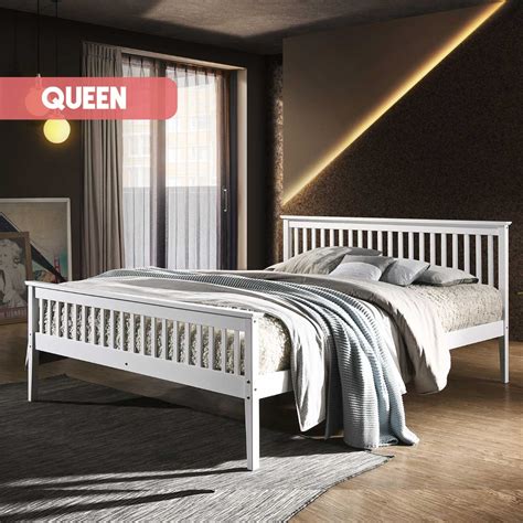 Wooden Bed Frame White – Queen – ozfurniture