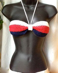 Cotton Crochet Bikini Top Red White Blue Sexy Top July 4th Bandeau