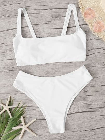 Square Neck Top With High Cut Bikini Set